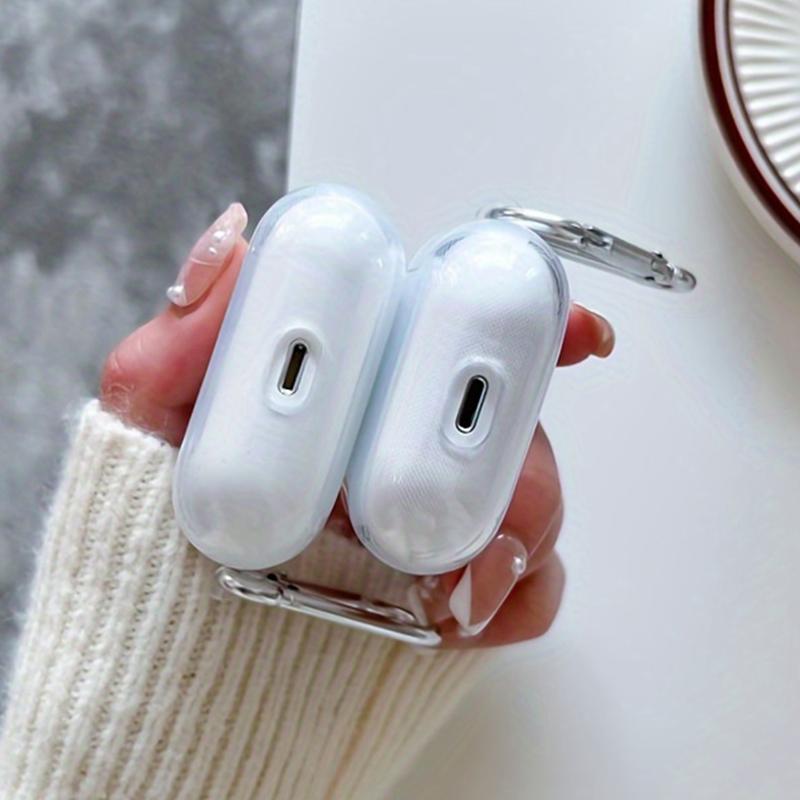 Cherry Kisses Pattern Protective Case for AirPods 4/3/2/1/Pro/Pro2 Soft TPU Earphone Cover, Transparent with Keychain