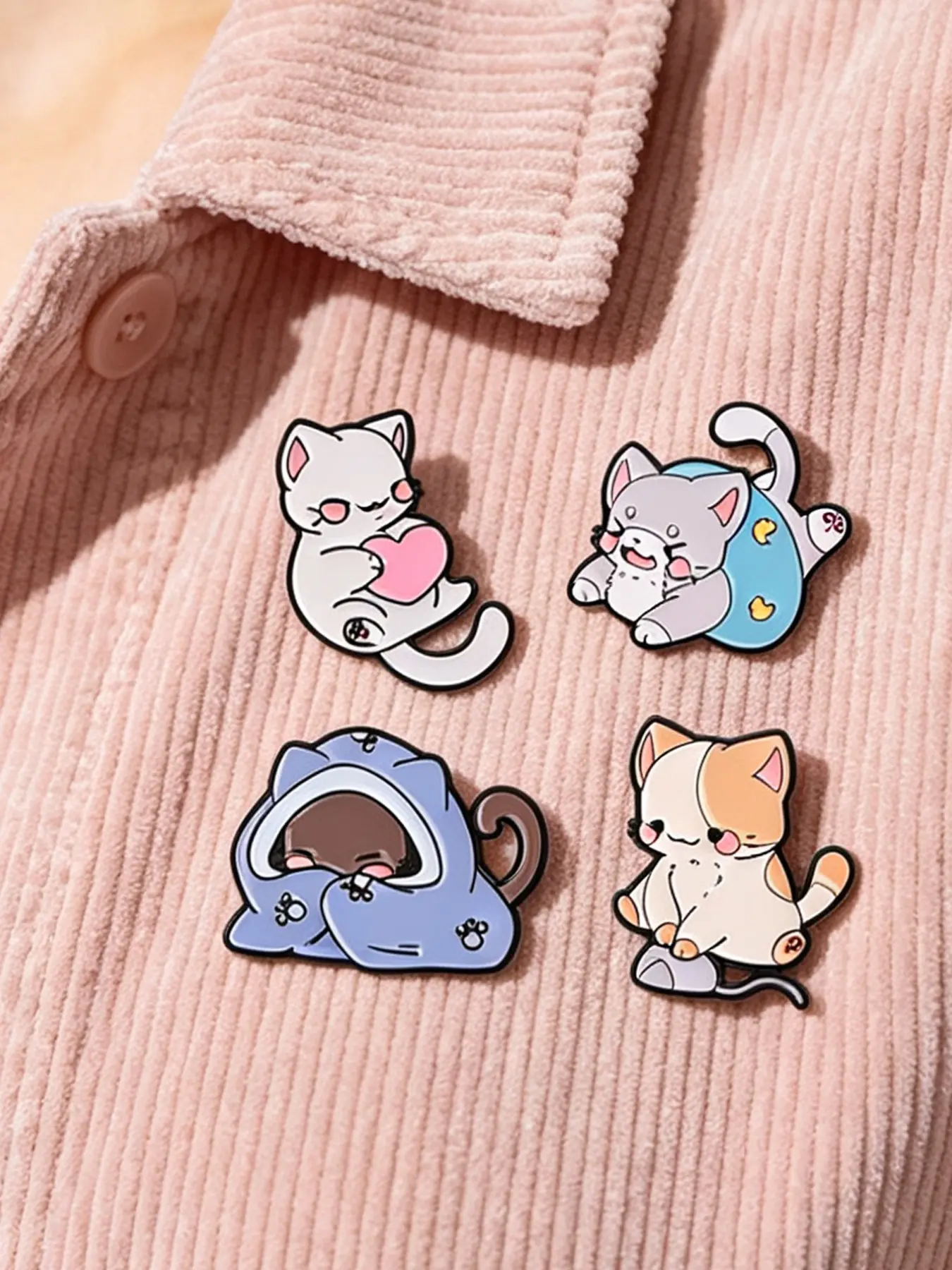 4-Piece Cute Cartoon Cat Enamel Brooch Set, Adorable Cat Pin for Clothes Backpacks Hats, Girls Teen Fashion Accessories