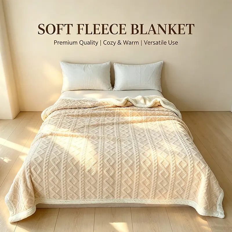 Rhombus Cable Jacquard Plush Throw Blanket, Soft & Plush Air Conditioning Cover, Gentle Skin-Friendly Warm Lined Blanket, Versatile Home Textile for Couch, Guest Bed, Dorm and Office Lunch Break