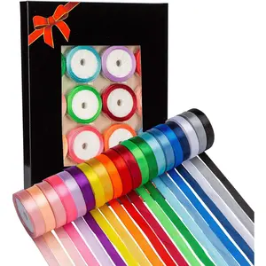 3/8 Inch Satin Ribbon Set – 20 Rolls Rainbow Ribbon, 5 Yards Each (Total 100 Yards), Decorative Ribbon for Gift Wrapping, Crafts Hair Bows, Flower Bouquet, Wedding Party Decorat