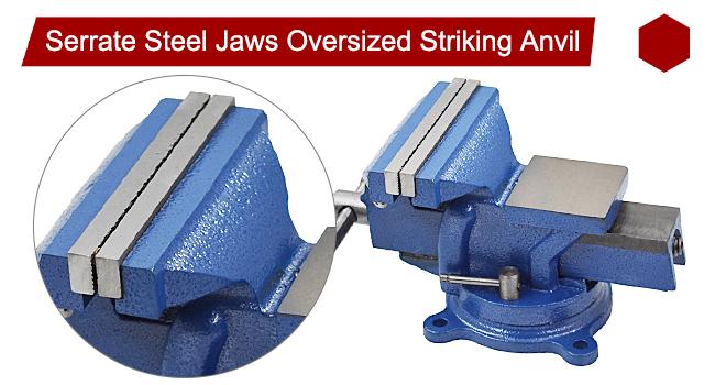 5" Heavy Duty Bench Vise with Anvil Swivel Table Top Clamp Locking Base Heat Treated Shaft Serrate Steel Jaws