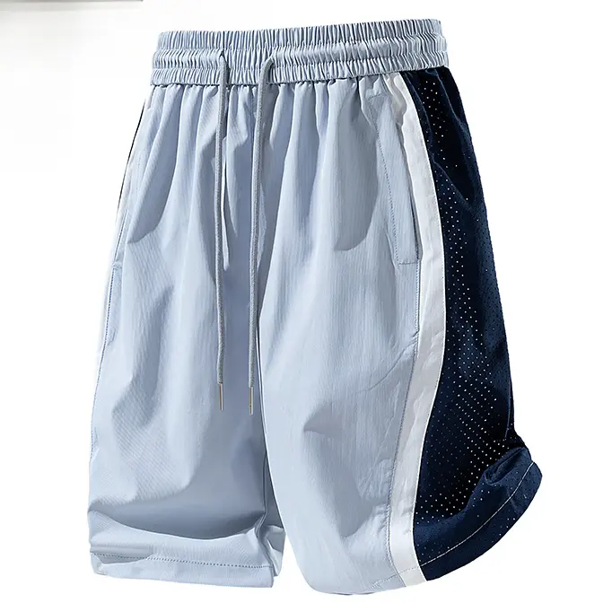 Men's Athleisure Street Shorts, Color-Blocked Breathable Mesh with Drawstring Waist, Quick-Dry Polyester Fit for Gym Sports & Running, Gym Sports Shorts, Fitness