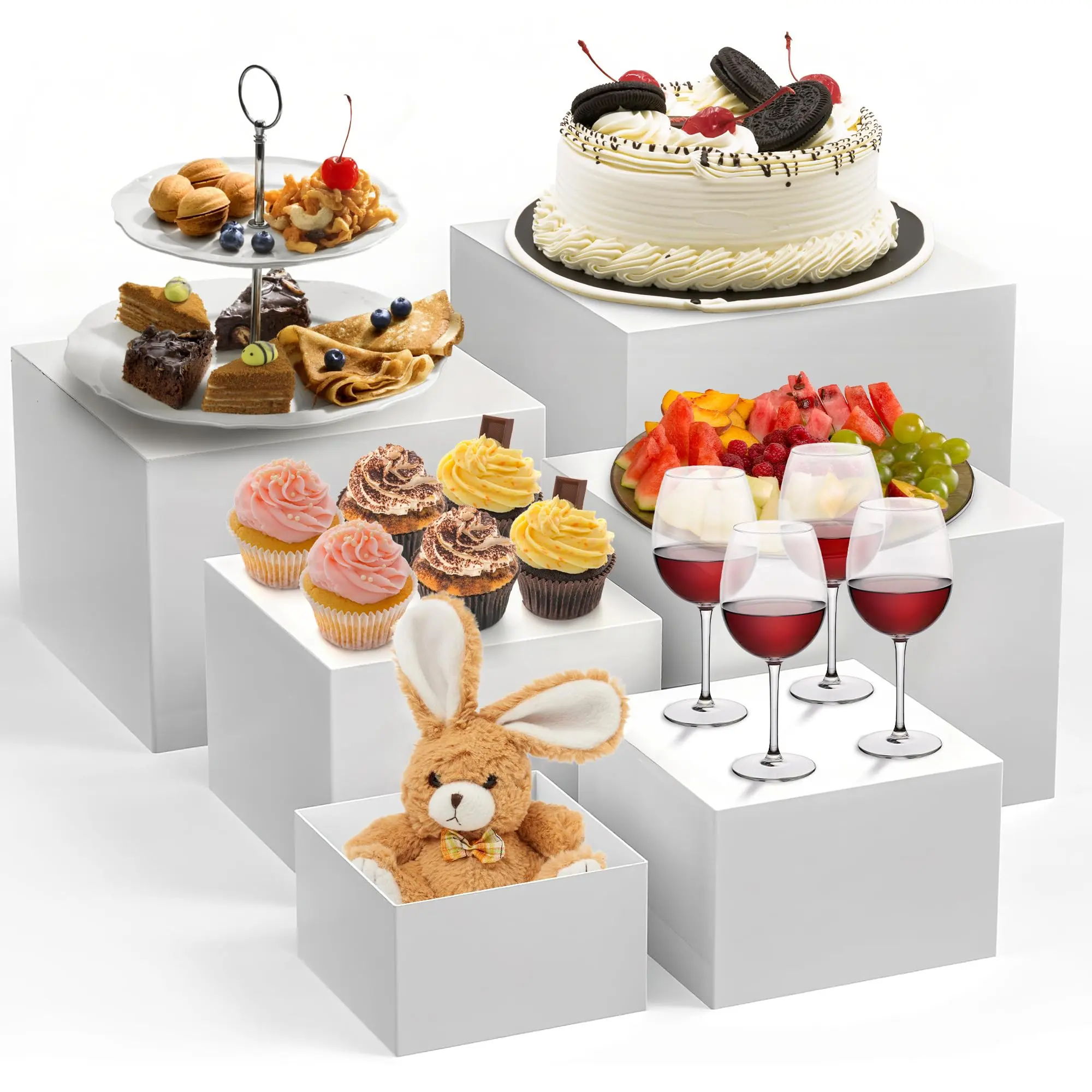 6-Piece Versatile Display Riser Set - Multi-Size Food Display Stands for Dessert Tables, Buffet Servicing, Retail Showcase & Event Styling