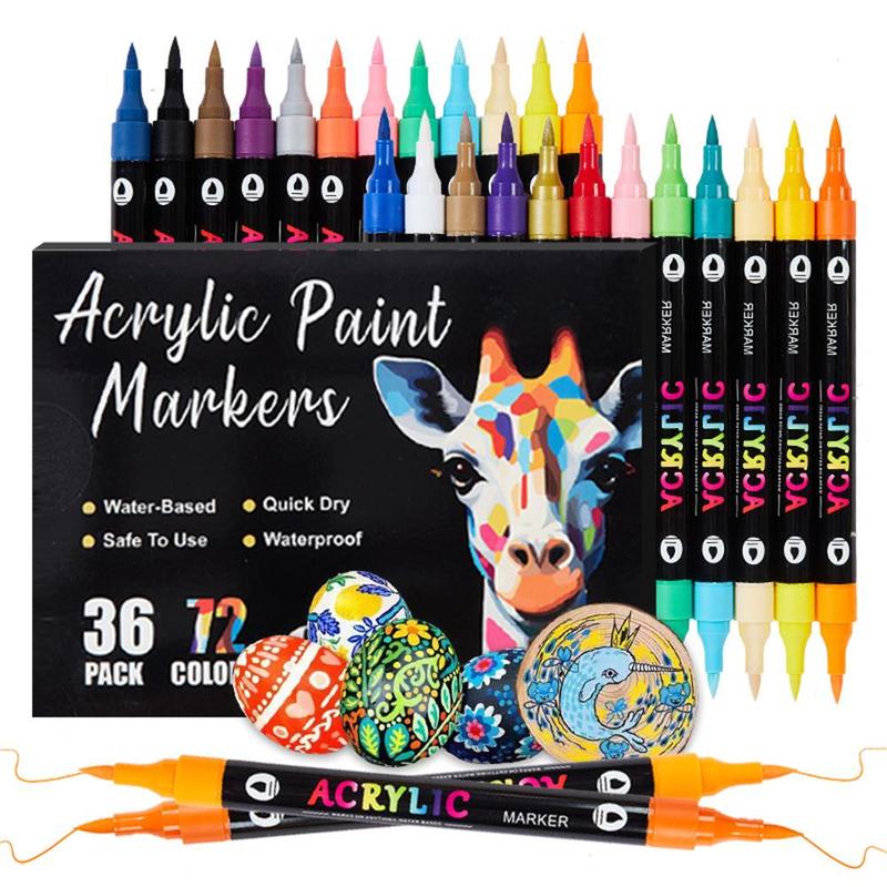 Acrylic Paint Marker Pen Set, 12/24/36pcs/set Double-ended Colored Marker Pen, Art Marker Pen Set for Drawing, Painting, DIY Holiday Party Graffiti, Acrylic Markers