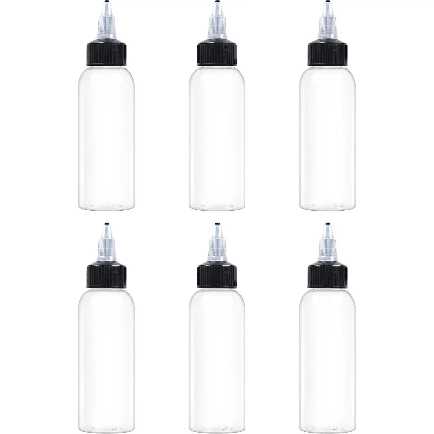 6 count 2oz Clear Plastic Squeeze Bottles for Liquids, Twist Top Cap | Leak-Proof, , Refillable, 60ml Small  Bottle, Empty Container for , Hair Oil, Sauces, Travel, TSA approved