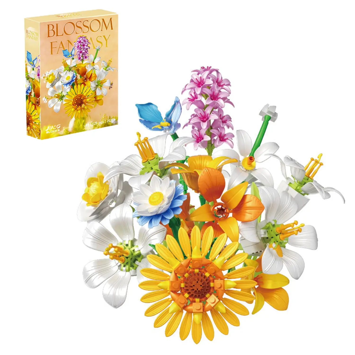Sunflower Block Flower Bouquet, 529 Pieces Artificial Floral Series, DIY Simulation Flowers, Home Decor, Office Display, Birthday Gift