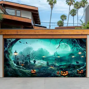Halloween Jack-o'-Lantern Outdoor Tapestry - Polyester Garage Door Decor, Perfect for Parties and Daily Celebrations - tc