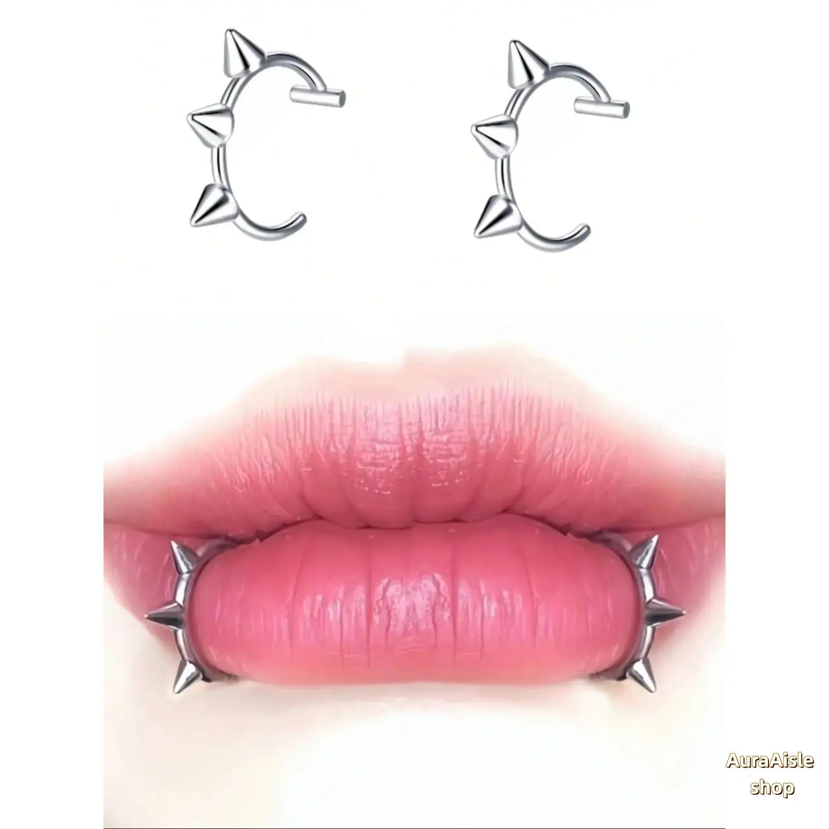 Stainless Steel Fang Shape Lip Cuff, Unisex Gothic Clip-On Jewelry with Adjustable Size for Halloween Cosplay & Year Round Edgy Wear, Geometric