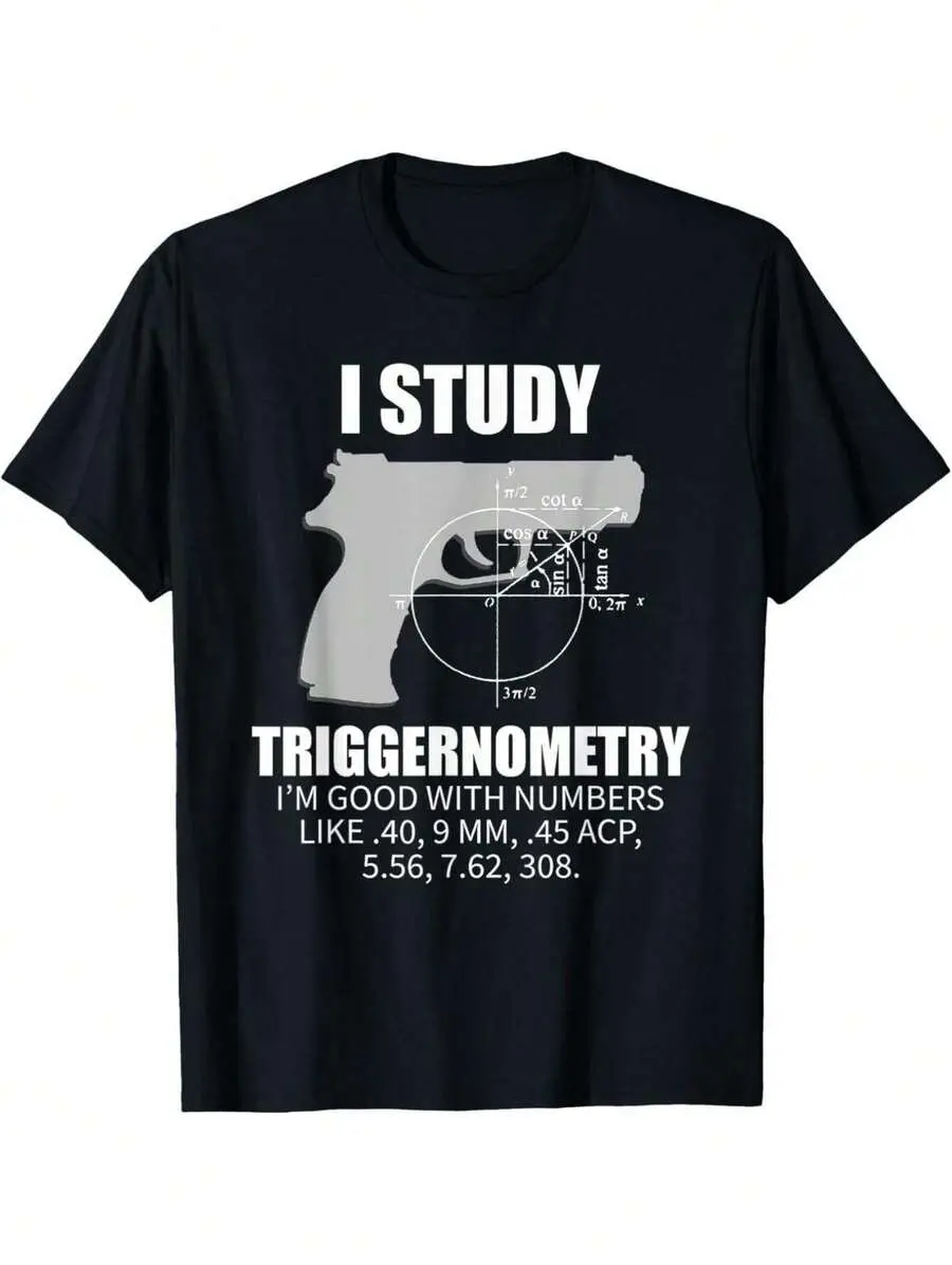 Men's "I Study Triggernometry" Gun Owner T-Shirt - 2nd Amendment Rights Support, Soft Cotton, Casual Round Neck Tee With Math Formula Print, Ideal For Summer & Holiday Gifts, Sizes S-3XL