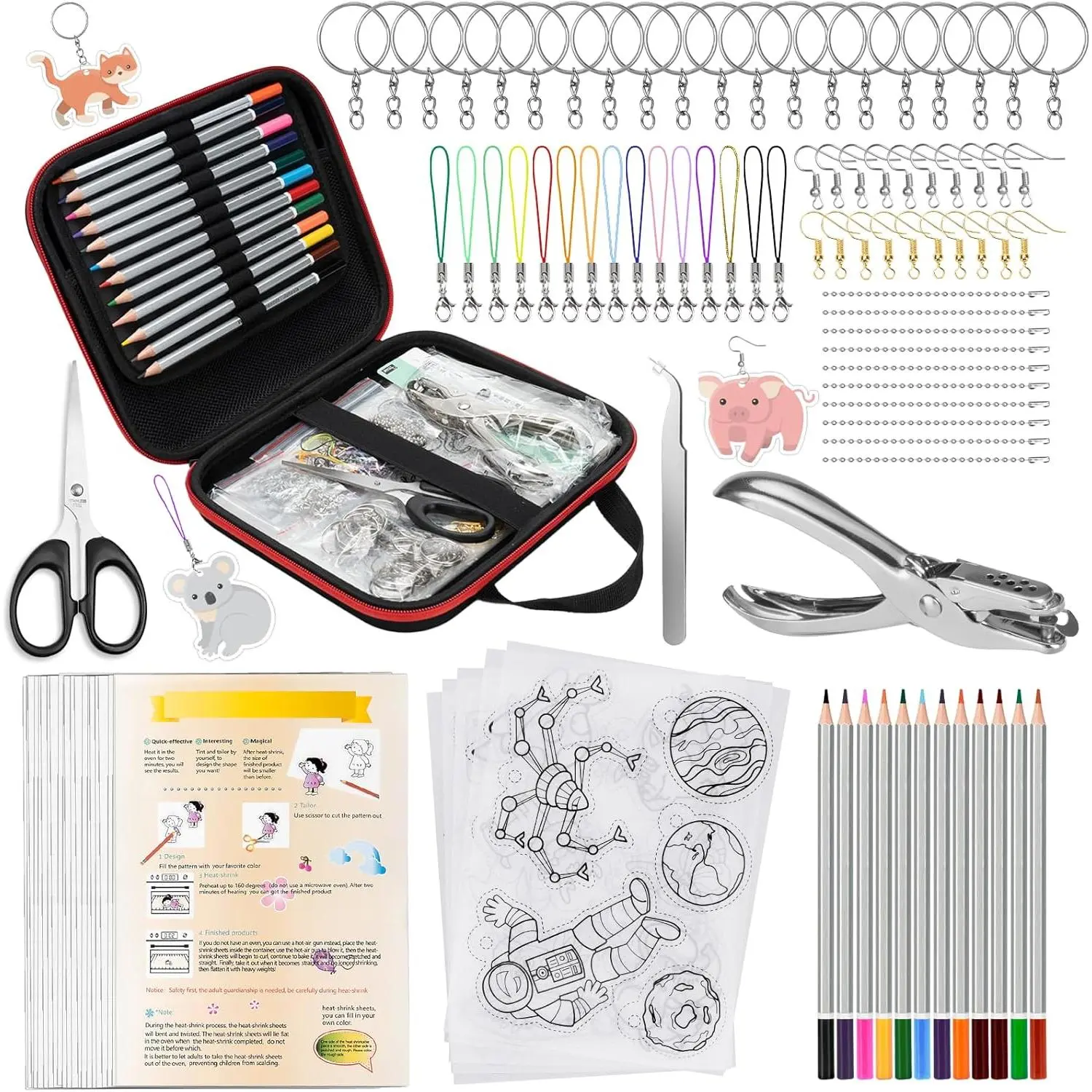 206 count Shrinky Dink Sheets Kit with Case, Shrink Art Shrink Plastic Sheet Shrinky Dink  Kit with 25 count Shrinky Paper Sheets Keychains Accessories for DIY Ornaments Craft Rings Keychains