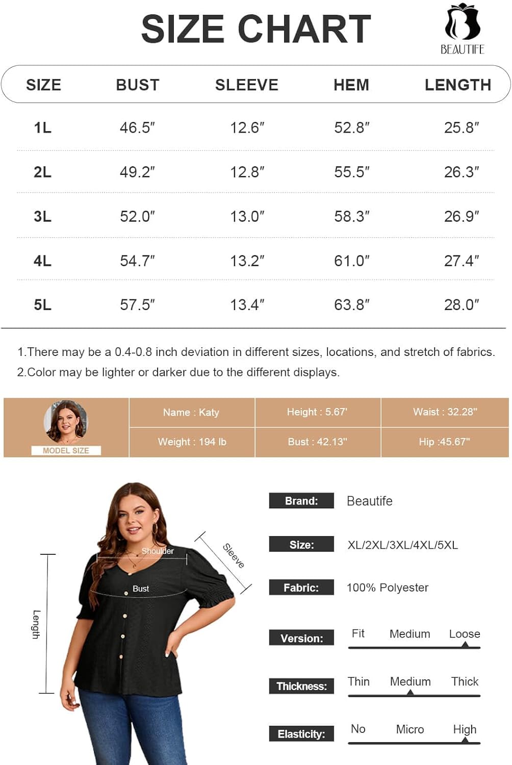 Imily Bela Womens Plus Size Tunic Tops V Neck Short Puff Sleeve Tops Casual Summer Eyelet Blouses