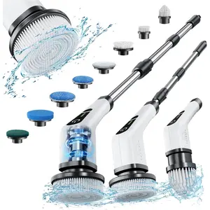 Electric Spin Scrubber, Cordless Cleaning Brush with 8 Replaceable Brush Heads, 360 Dual Speed Power Scrubber with Adjustable & Detachable Handle for Tub, Floor Tile, Bathroom, Kitchen and Car