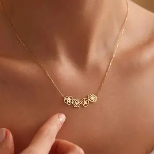 Amaxer Custom Multiple Birth Floral Necklace for Women Girl Birth Flower Bouquet Custome Birthday Family Anniversary Gifts