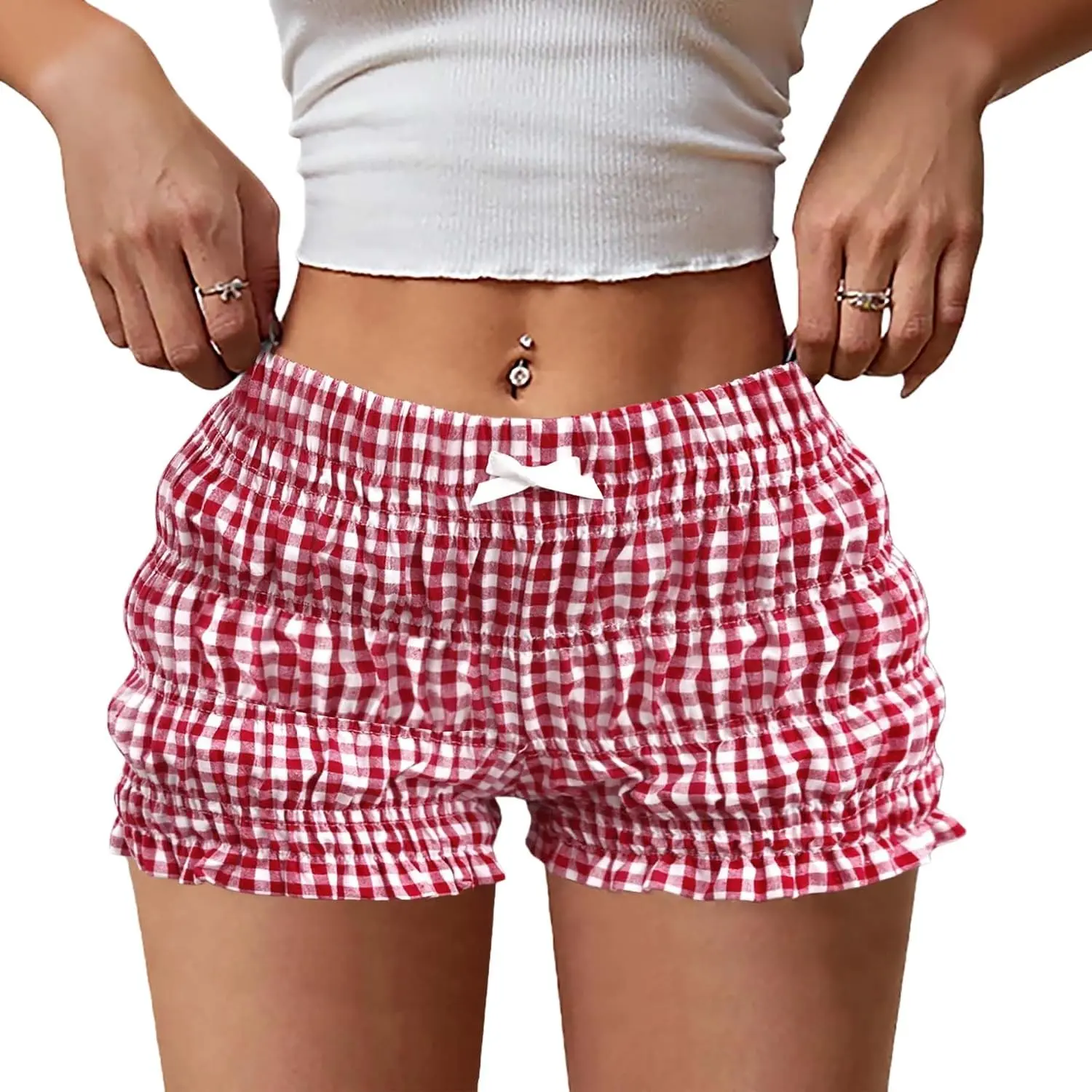 Women's Ruffle Slim Fit Extra Shorts Plaid Bloomers Elastic Waist Y2k Bottoms Gingham Boxer Micro Shorts 2026