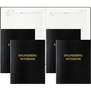 4 Pack Engineering Notebook 8 x 10 Inches Black Hardcover Grid Graph Paper Notebook for Writing Science Technology Lab Engineering Graphing Work Supplies