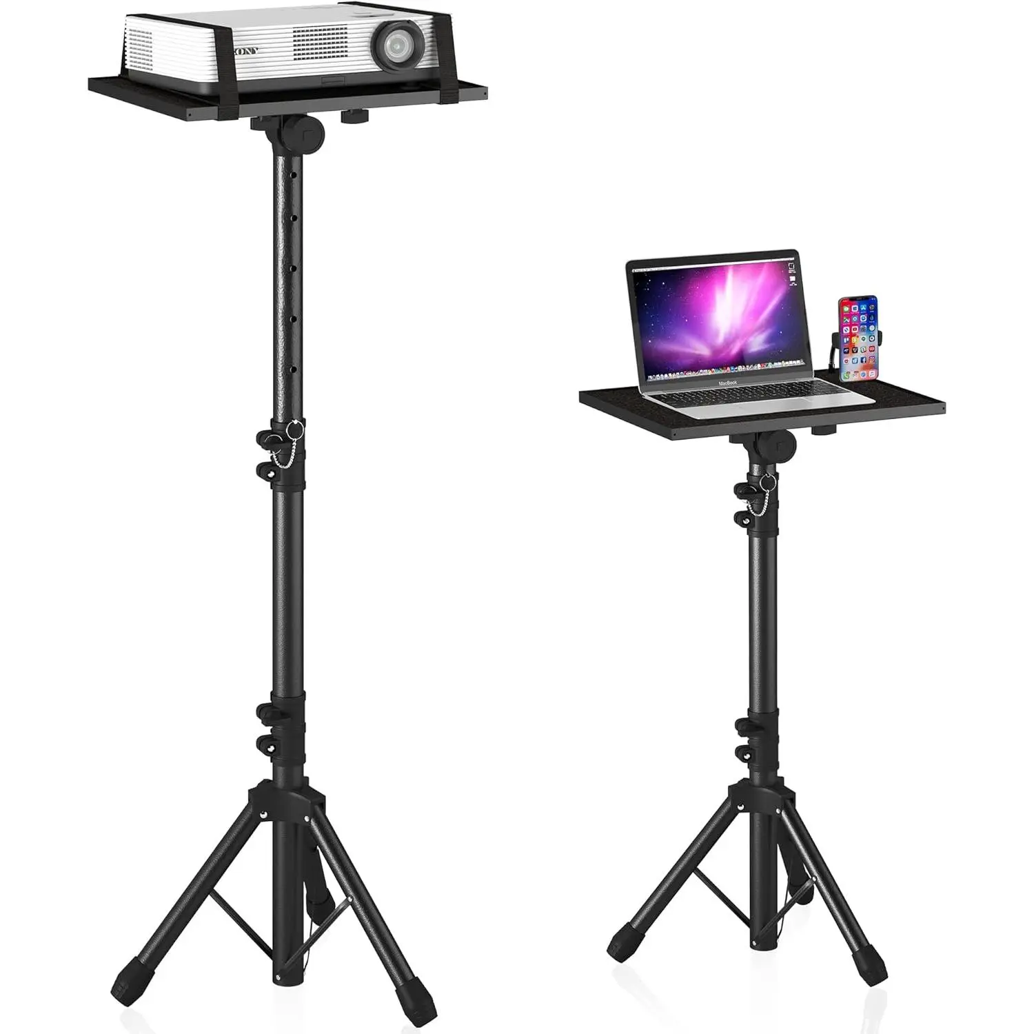 Projector Stand Tripod Adjustable, Laptop Height from 23.5 to 46.5 inches with Gooseneck Phone Holder, Floor for Office, , Stage, Studio, DJ Racks Holder Mount