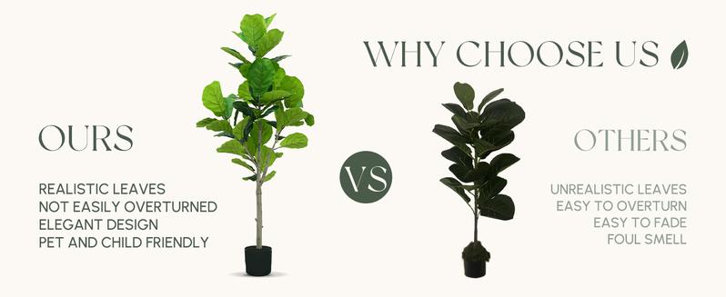 Artificial Fiddle Leaf Fig Tree 5ft - Faux Ficus Tree Nearly Natural Indoor Outdoor, UV-Resistant Tall Artificial Plants, Standing Fake Plant Tree for Home Office Living Room Decor