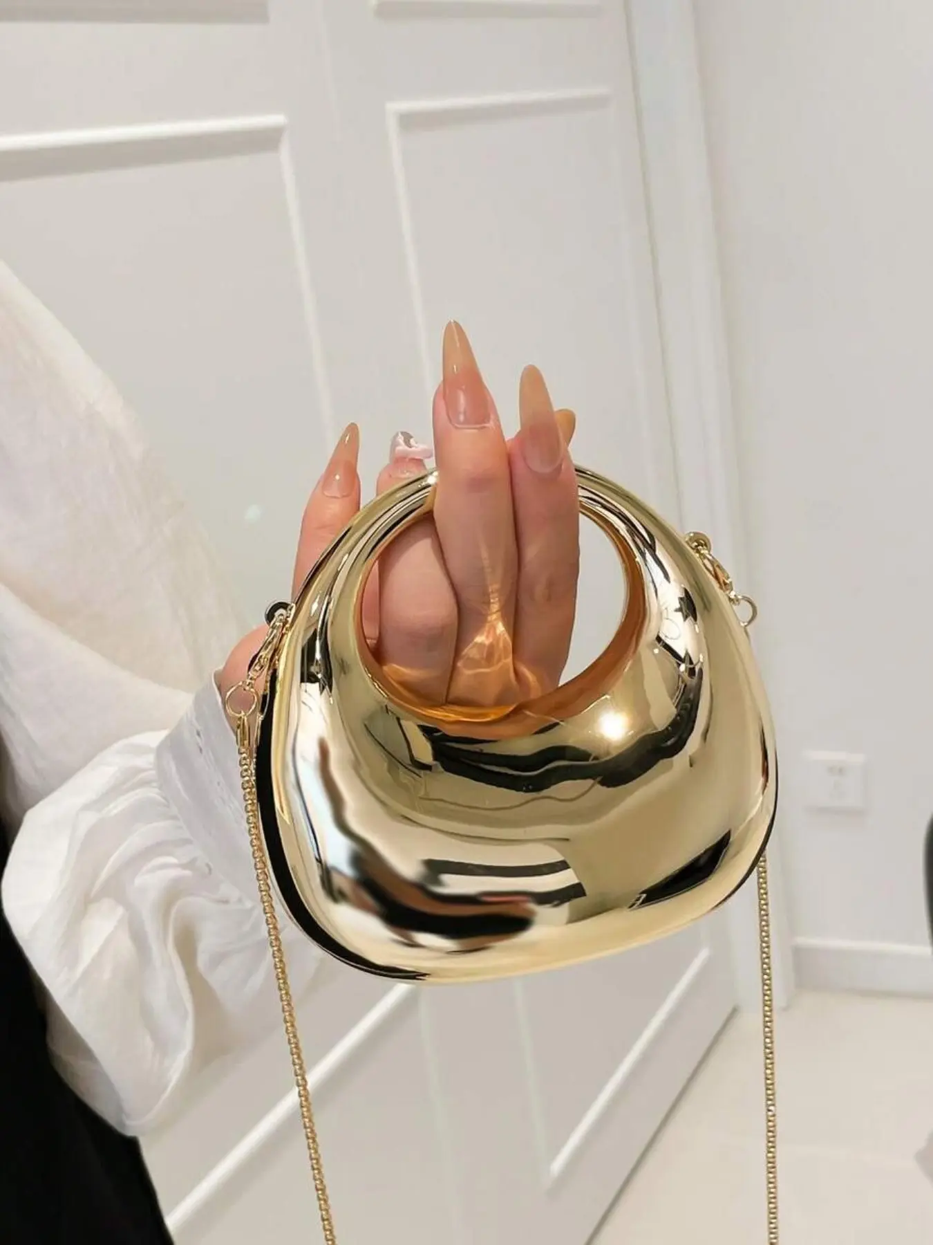 Fashion Acrylic Metal Color Round Evening Bag, Moon Pattern, Multi-Functional Shoulder Bag, Crossbody Bag, Mini Handbag, Ideal for Women, Weddings, Parties