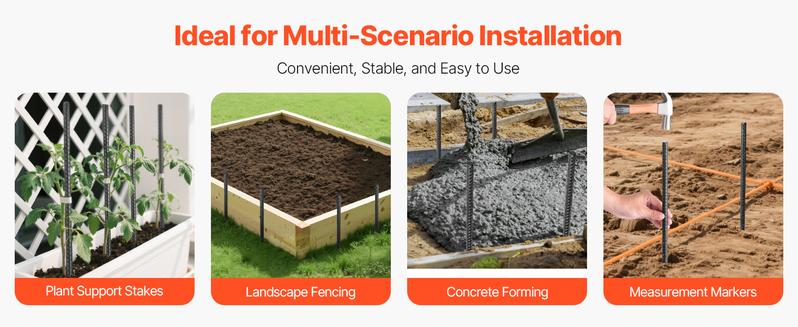 VEVOR Rebar Stakes, 16-Inch, Heavy-Duty 0.45 in Diameter, Straight Galvanized Steel Ground Anchors with Chisel Point End & Rust-Resistant Coating, for Gardening Support, Fence, Camping Tents (16-Pack)