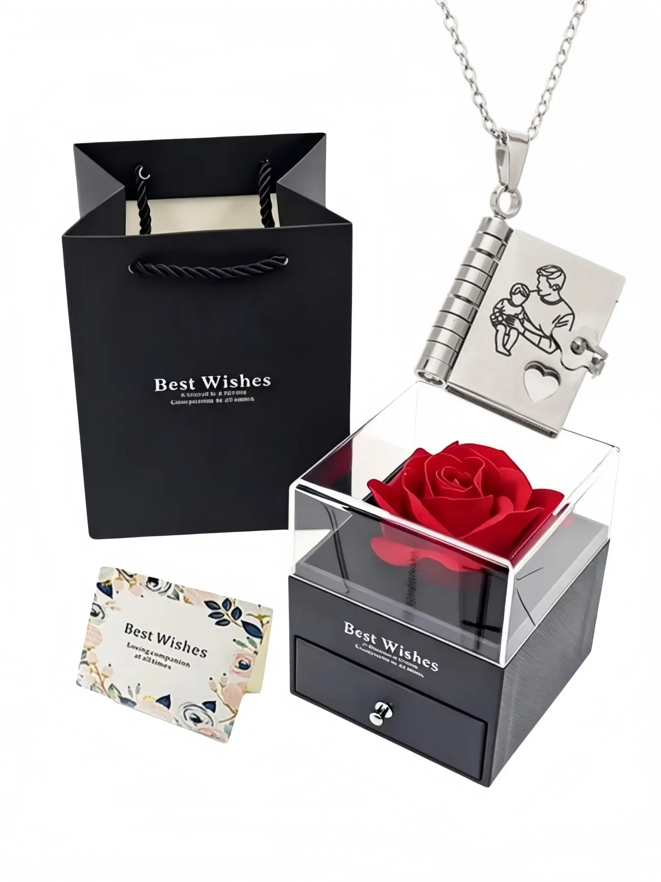 Creative Stainless Steel Book Chain Necklace, Engraved Pendant Gift, Parental Jewelry, Unisex Memory Book Necklace Set, All Seasons Party Style