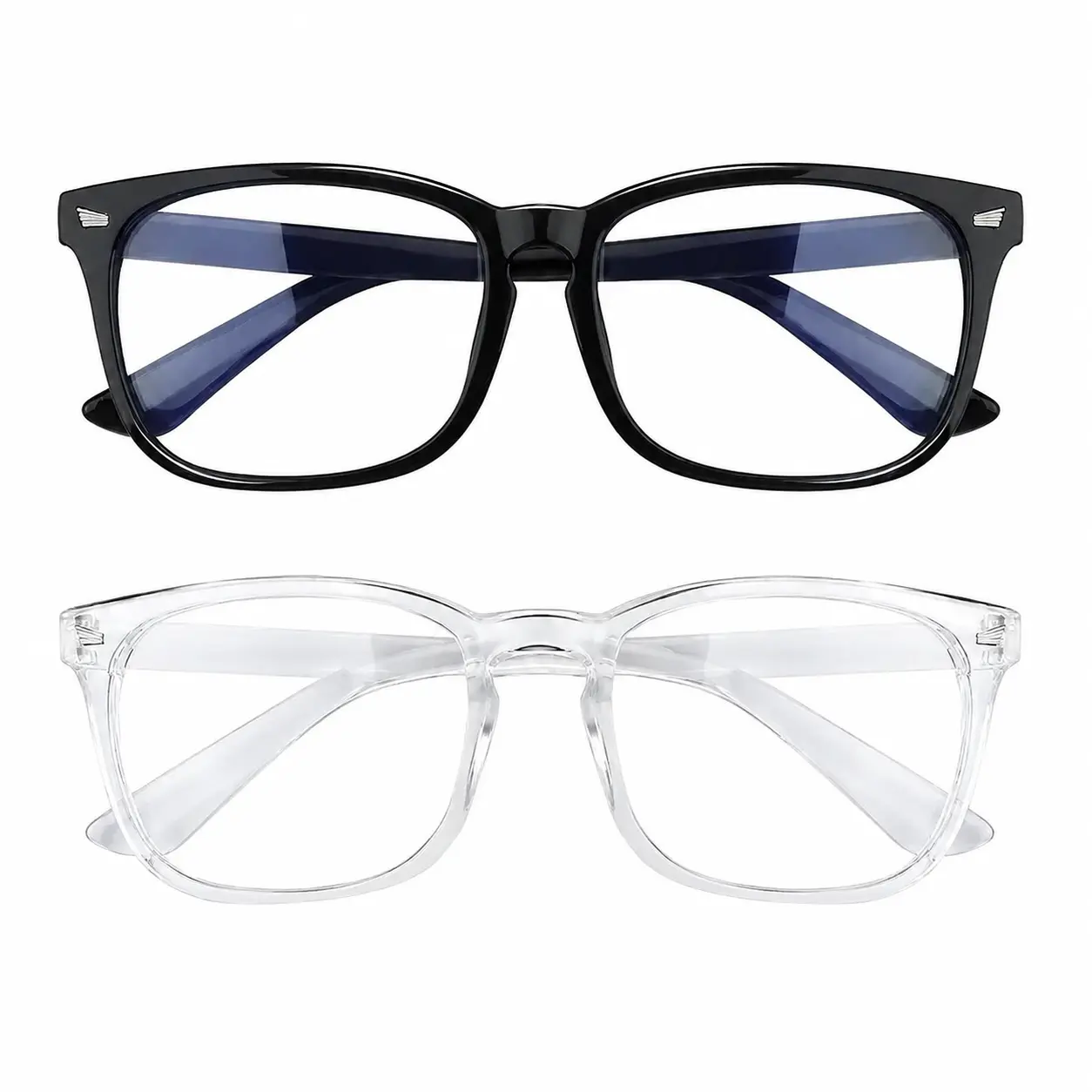 Unisex 2-Pack Computer Glasses with Lightweight Reinforced Plastic Frames and Clear Non-Prescription Lenses for Blue Light Filtering, Ergonomic Retro Design Ideal for Extended Screen Time, Office Work, Gaming, and Everyday Wear