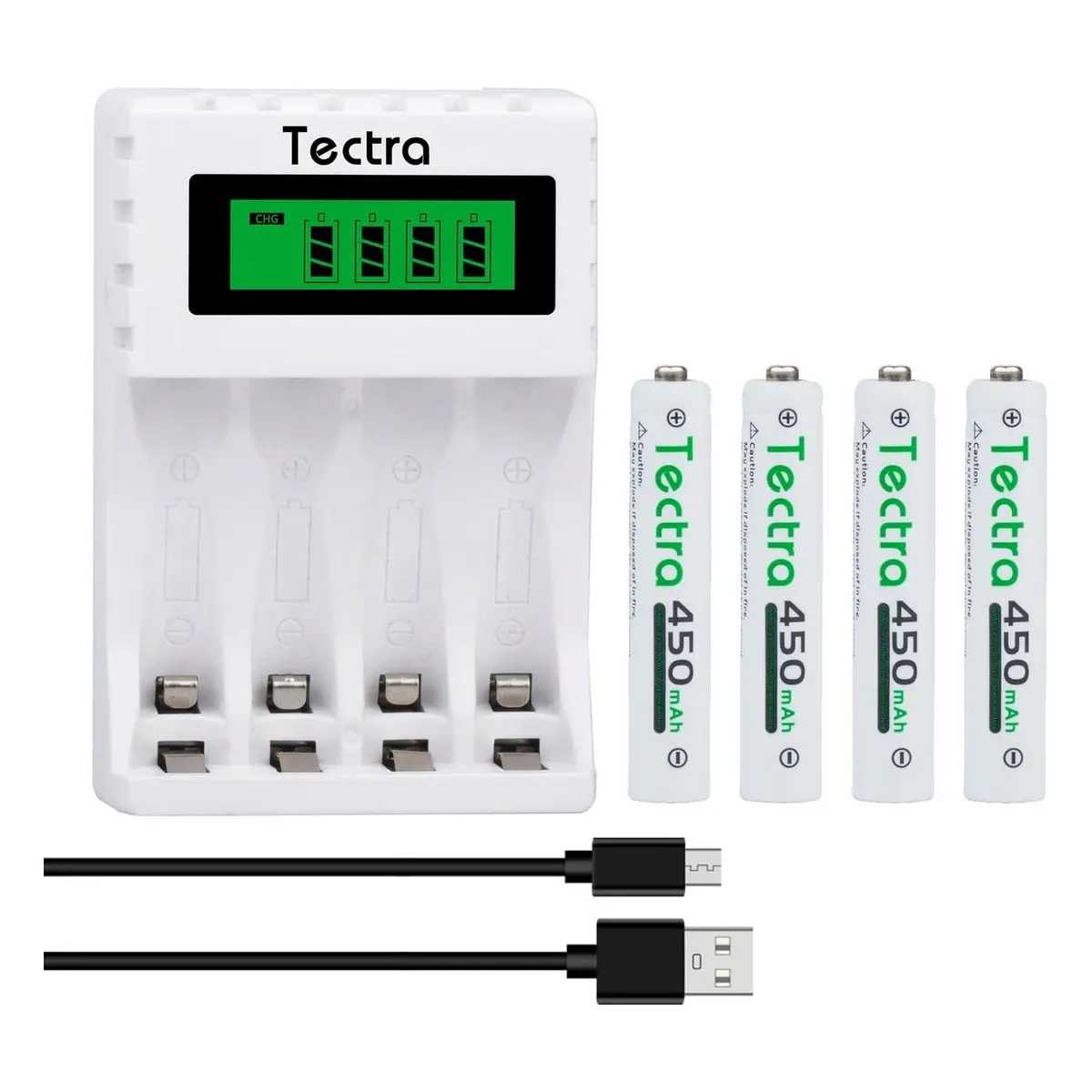 Rechargeable AAAA Batteries, 450mAh, 4-Pack Ni-MH with Universal Smart Charger for AA, AAA, AAAA, for Surface Pen and Active Stylus