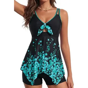 Hanna Nikole Tankini Swimsuits for Women Modest Swimsuits Flowy Floral Print Tie Front Bathing Suit