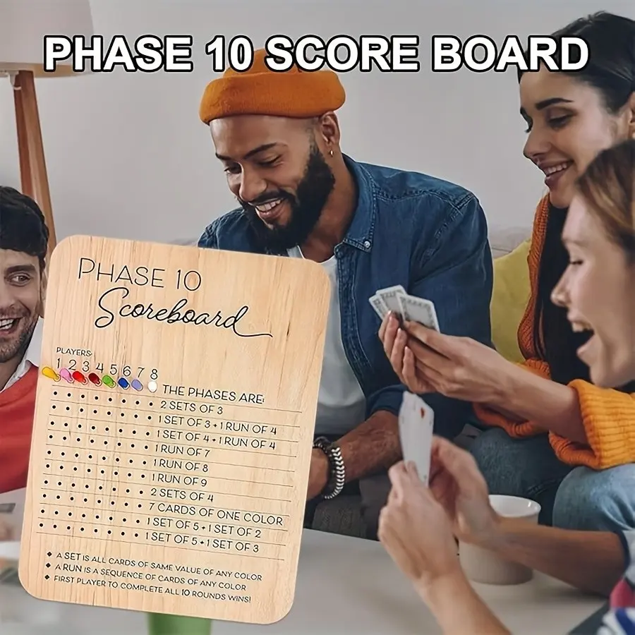 Phase 10 Score Board, Phase 10 Scoring Paper Tape, 8 Color Pins, Counting Cards and Backward Counter, Game Accessories