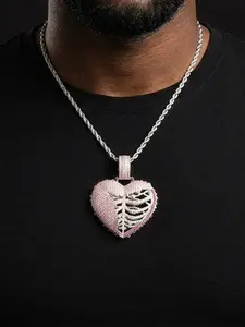 Iced Out Ousi Heart Necklace Pendant for Women 5A Cubic Zirconia Real Gold Plated Hip Hop Jewelry