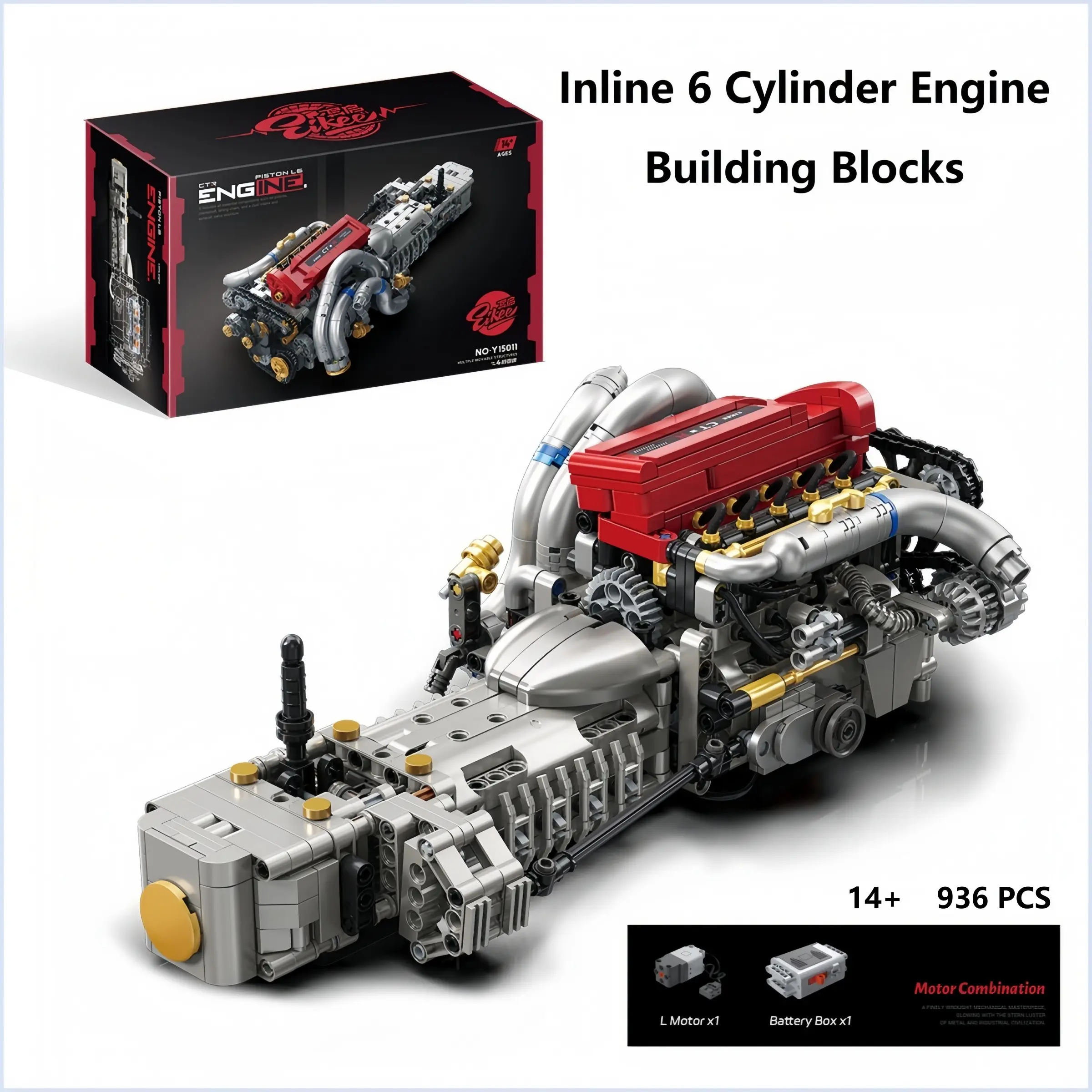 936PCS Inline 6 Cylinder Engine Building Blocks, Built in Power with Multi-part Linkage, For 14+ Car & Machinery Fans, Desktop Decor & STEM Collection Building Block Set