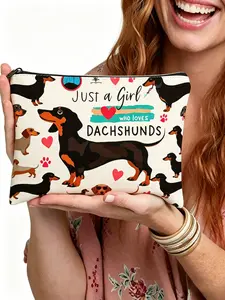 Adorable Dog Print Women's Storage Bag, Zippered Travel Wallet, Multi-Purpose Makeup Pouch, Foldable Large Capacity, Pet Theme Gift
