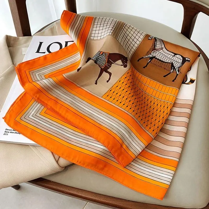 70*70cm Silk Square Scarf Women Handkerchief Printed Female Shawl Head Bandana Small Neck Muffler Silk Satin Hair Hijab Scarf