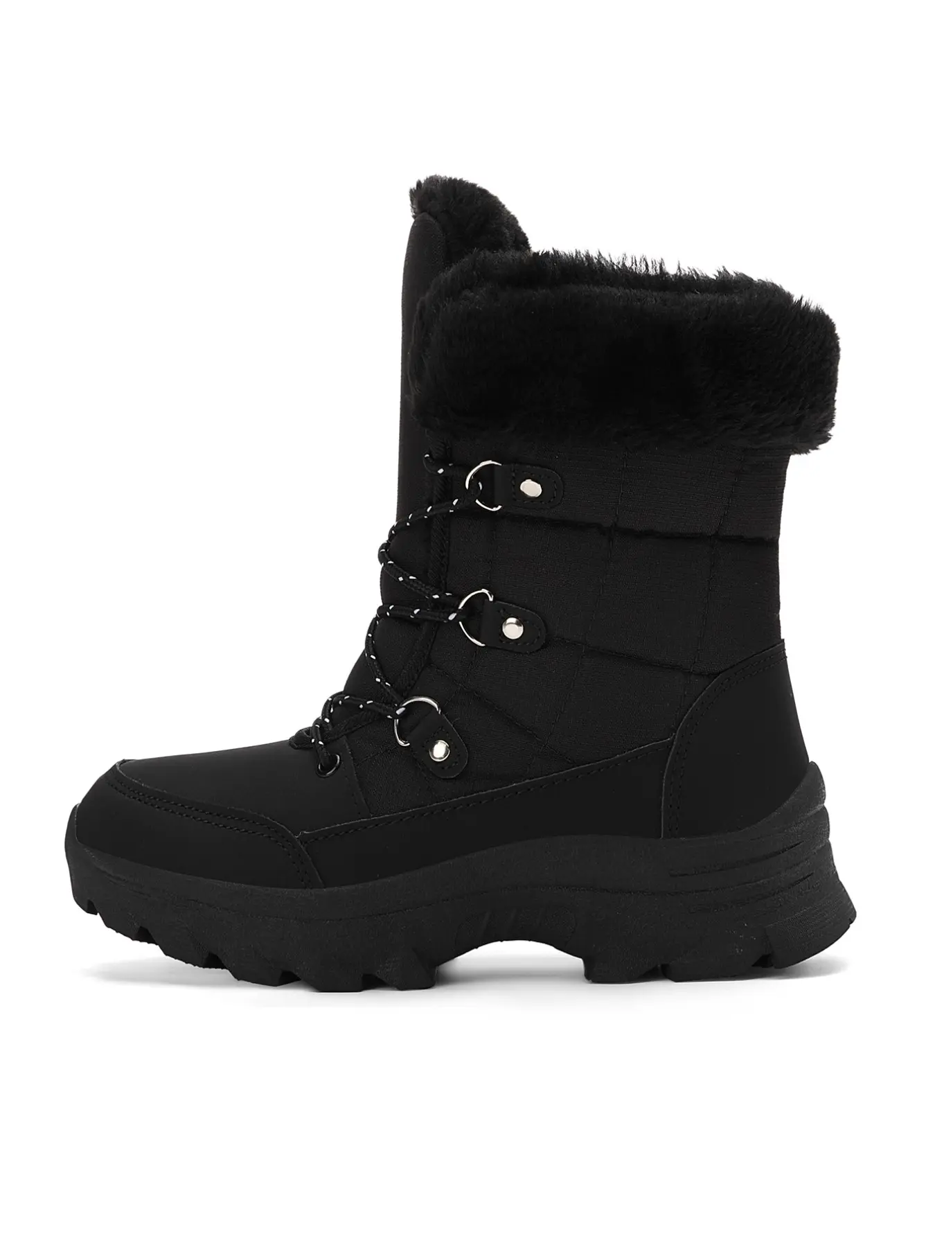 Women's Mid-Calf Snow Boots, Waterproof Checked Pattern, Sporty Style, Wide Fit, Fall & Winter Wear, Outdoor Walking Comfort