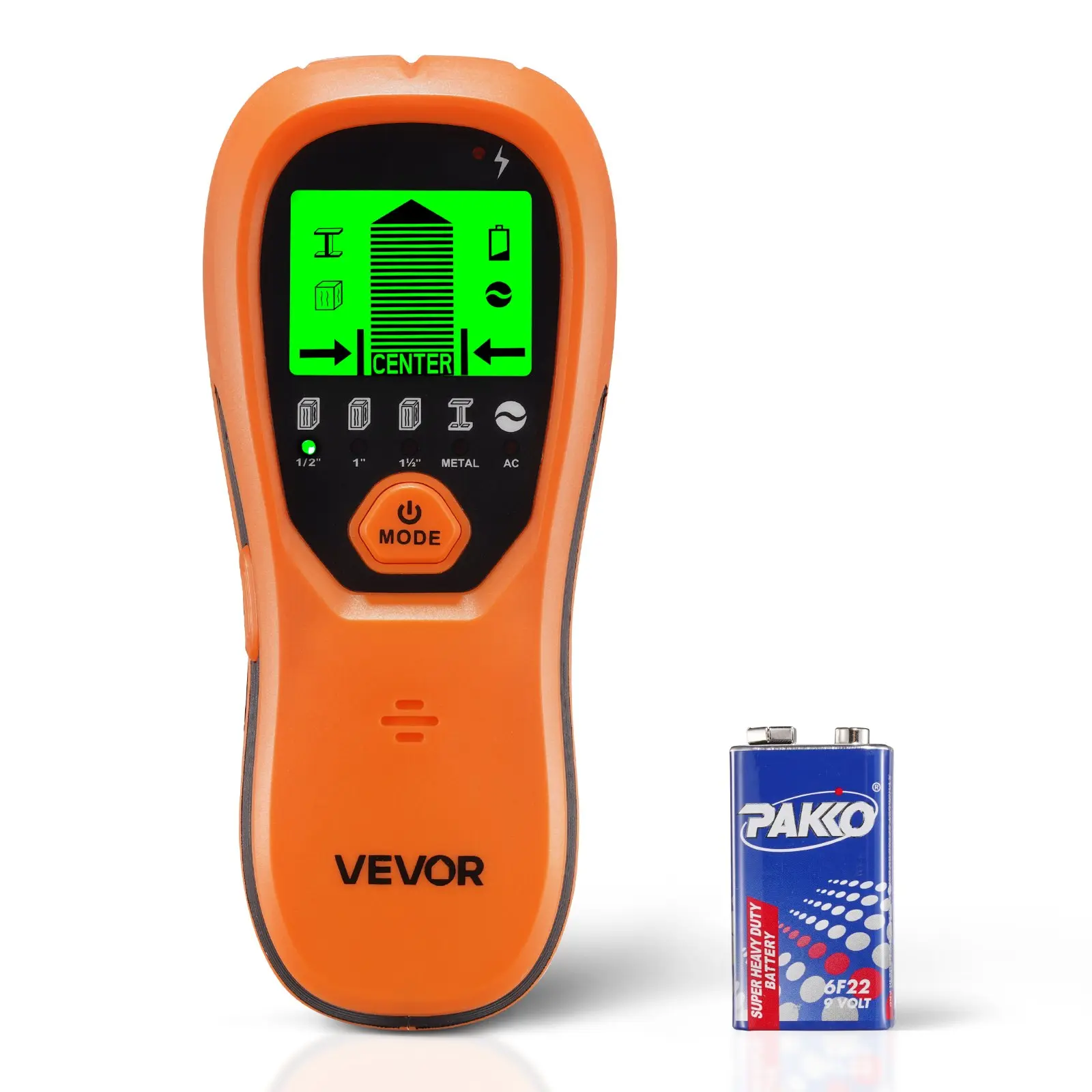 VEVOR 5-in-1 Wall Stud Finder with Smart Sensor, High-Definition LCD Display, Audio Alarm for Wall Scanning of Metal, AC Wire, Joists Centers & Edges, Orange