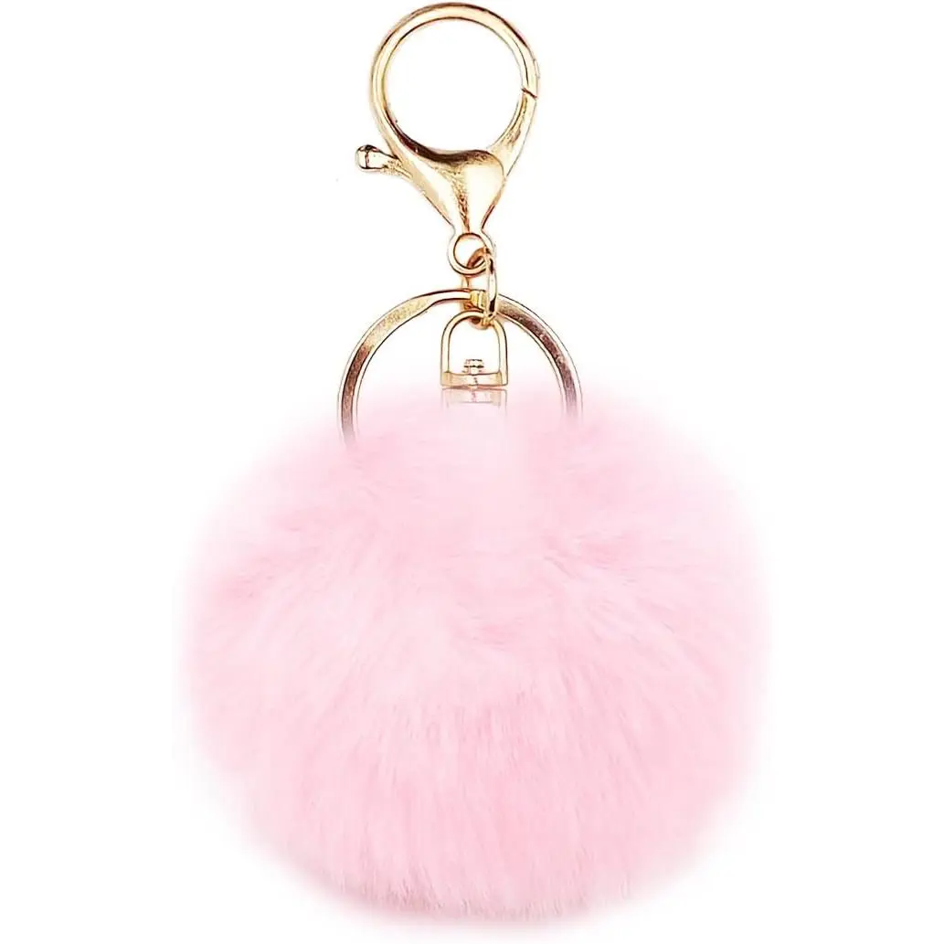 Pom Pom Keychain Soft Artificial Rabbit Fur Plush Fluffy Ball Key Ring for WomenGift.