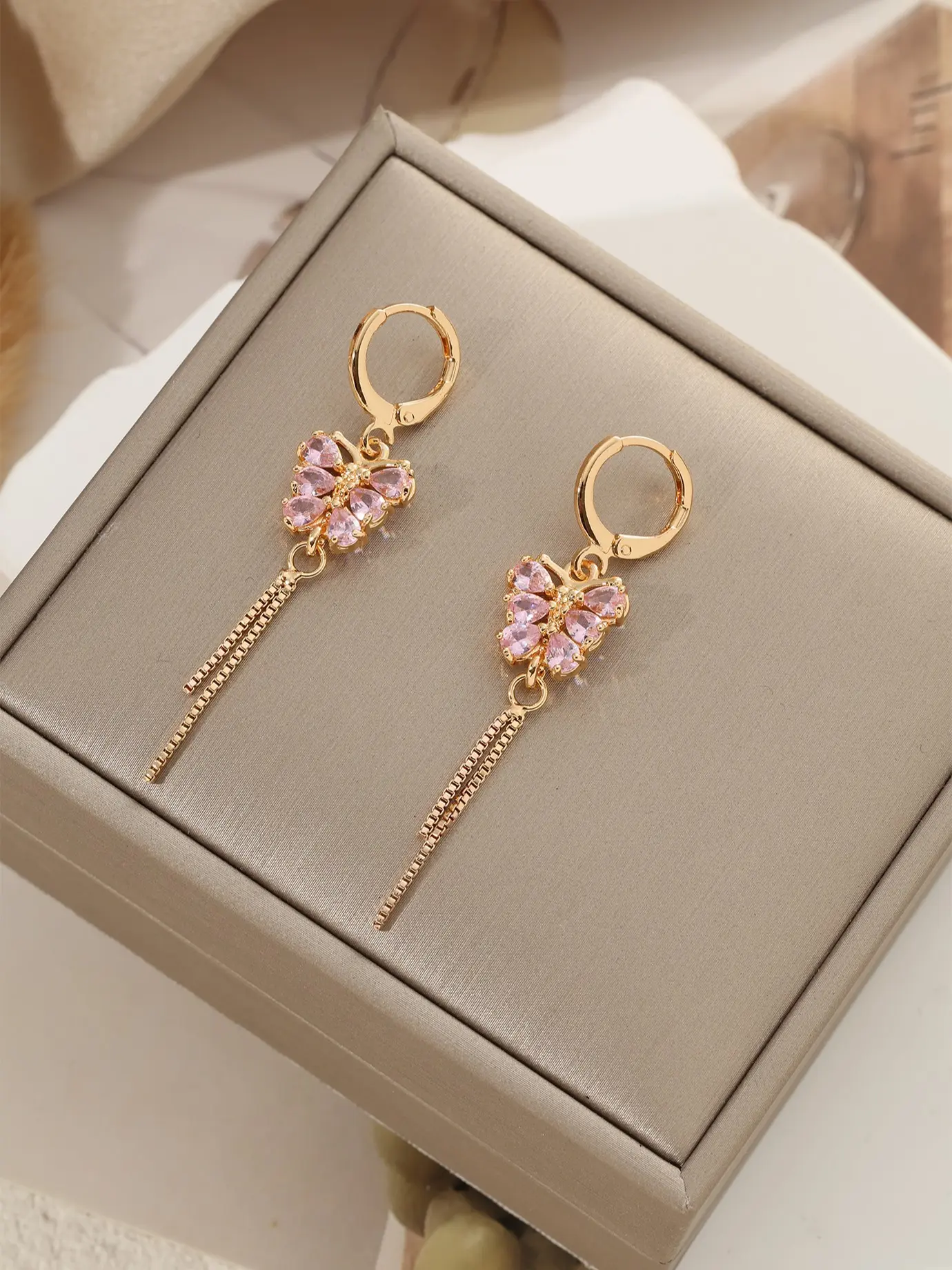 Elegant Boho Style Ear Jewelry Set, Multi-Color Zirconia Chain Drop Earrings, Perfect for Women & Girls, Ideal for All Occasions