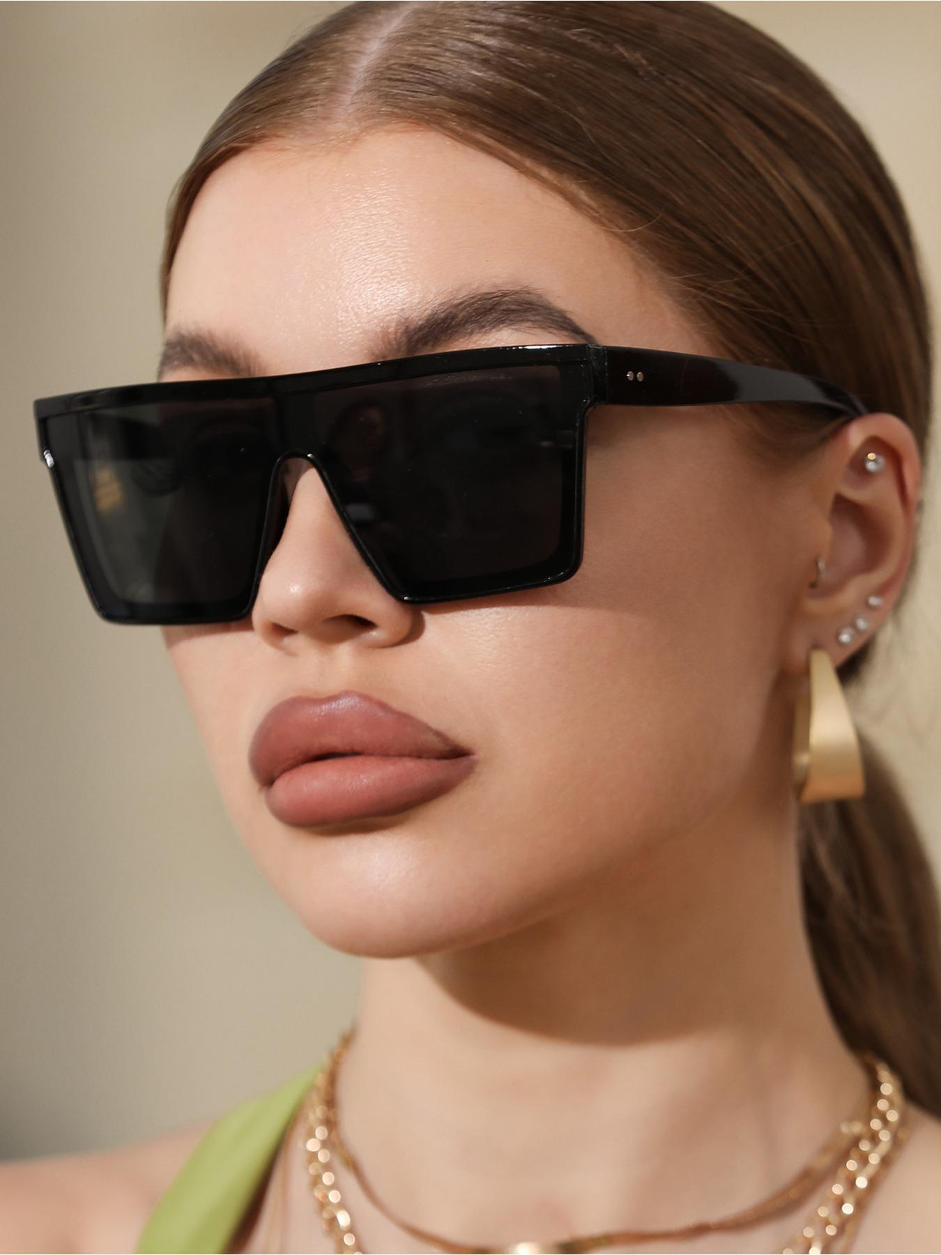 Unisex Simple Style Plain Color Sunglasses, Trendy Casual Full Rim Sunglasses for Everyday Use, Fashion Accessories for Outdoor Activities, Trendy Beach Eyewear