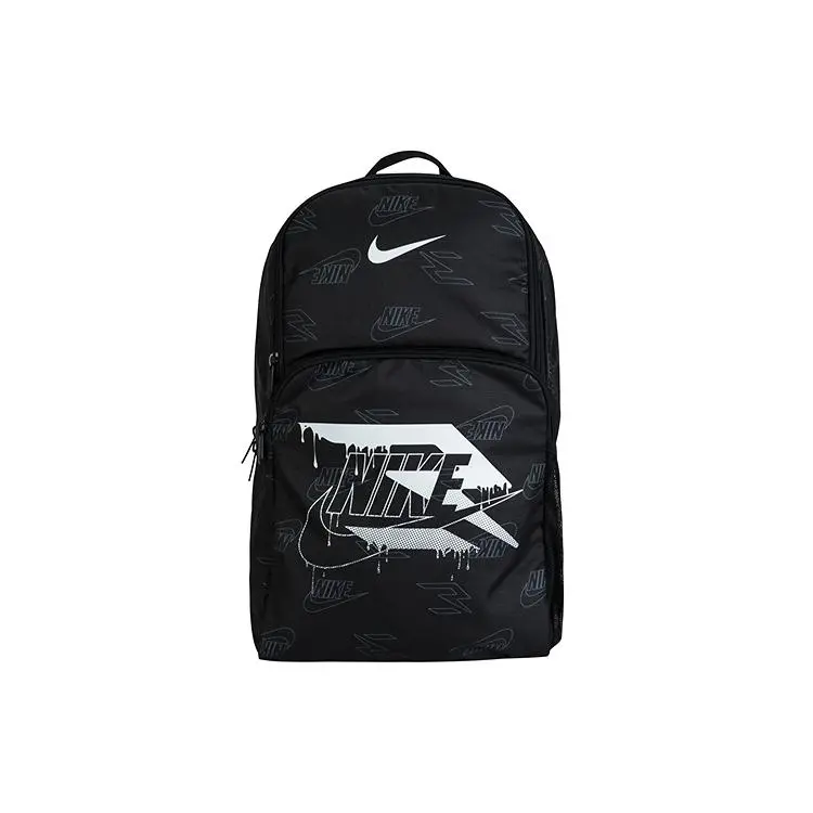 Nike 29L Printed Multi-Pocket Polyester Backpack for Men and Women, Casual Style, Black