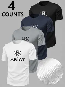 4-Pack Short Sleeve T-Shirts, Outdoor Cycling, Running, Casual Wear, Shield Eagle Badge, Breathable Quick-Dry Mesh, Unisex