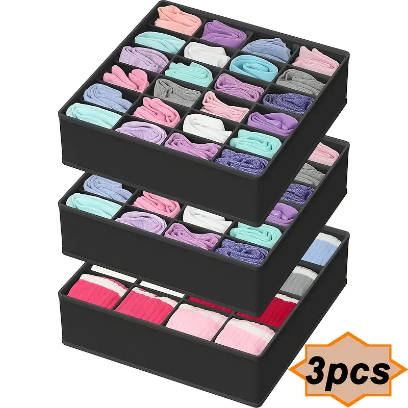 3-Pack 72-Slot Drawer Organizer – Foldable, Washable, Life-Changing. Gray & Black. #Organization #SmallSpaceLiving