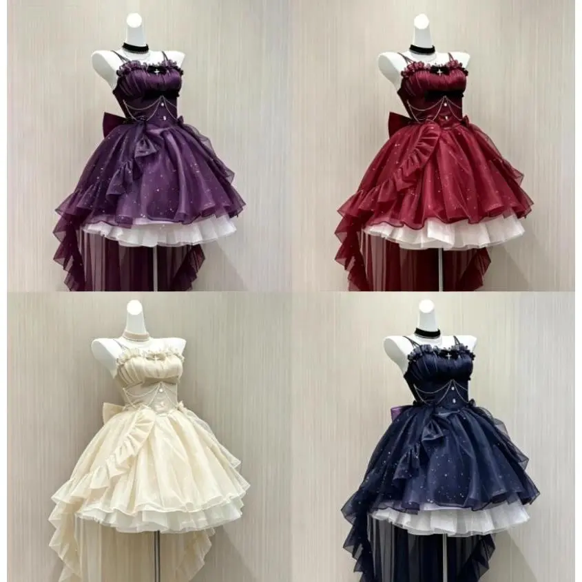 Vintage Gothic Lolita Dress Set Women Harajuku Y2k Bow Ruffles Party Dress Female Elegant Korean Popular Clothes French Summer