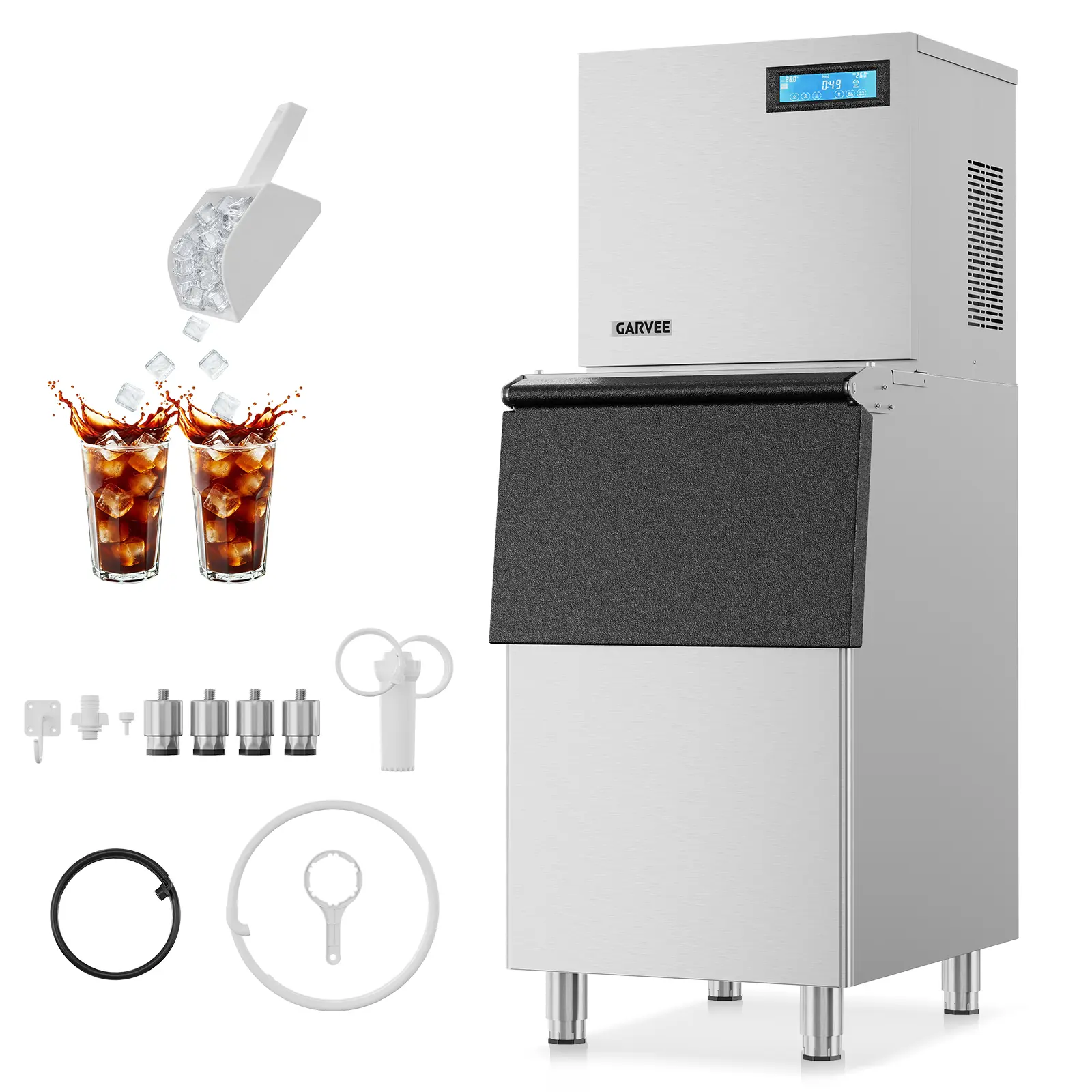 Commercial Ice Maker Machine - 400 lbs Daily Production, 250 lbs Storage Bin, Stainless Steel Body, Self-Cleaning, Adjustable Ice Thickness, LCD Display, Split-Type Design for Restaurant Bar