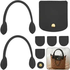 8Pcs PU Leather Handbag Knitting Kits, DIY Crochet Bag Making Accessories Including Sew on Handles,Snap Button and Cover Handmade Craft, Craft Supplies