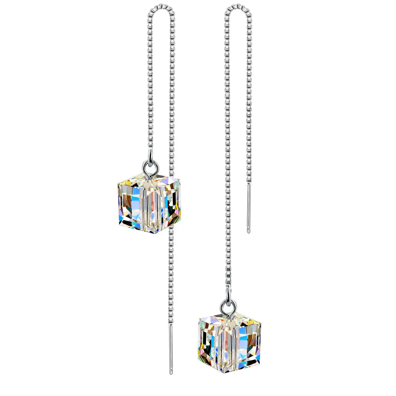 Threader Earrings for Women Hypoallergenic Silver Color Long Dangle Earrings Austria Drop Earrings