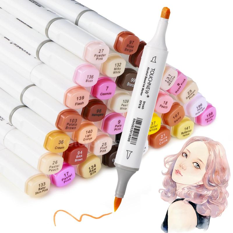 TOUCHNEW Dual Markers Brush Pen, Portrait Color Markers for Artist Adults Coloring Illustration, Art Supplies for Professional Artists, Paint Pens Set