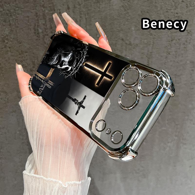 Four Corner Airbag Anti-Collision Electroplated Phone Case for iPhone 17 Pro Max 16 15 Plus Air 14 13 12 11 E Divine Sacrifice Faith Patterned Protection Smartphone Cover