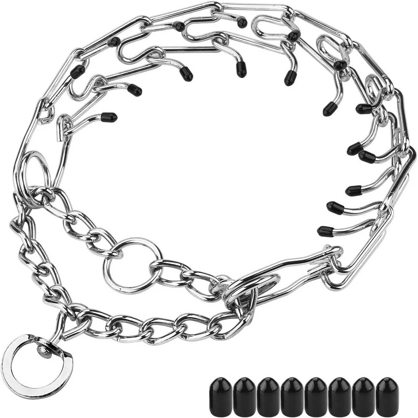 No Pull Adjustable Stainless Steel Prong Dog Training Collar with Comfort Rubber Tips for Large Medium Small Dogs (Large, 4.0mm, 23.6-Inch)