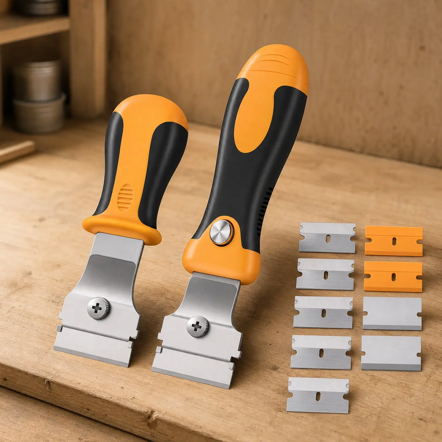 Razor Blade Scraper Set with 2 Handles and 12 Extra Blades, Heavy Duty Paint & Glass Scraper Tool with Extendable Handle for Windows, Oven Cleaning & Surface Prep
