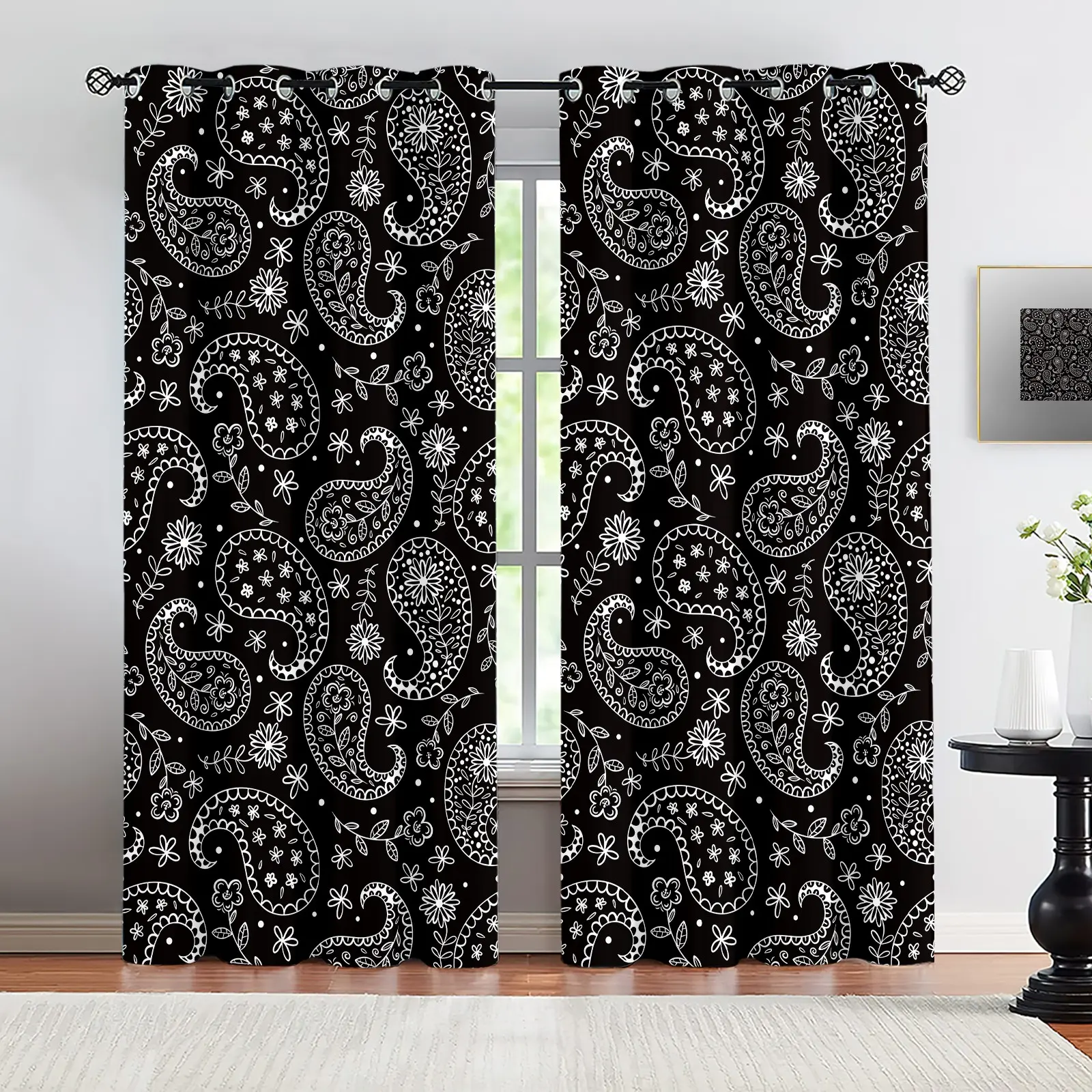 Paisley Cashew Flower 2 Panels Curtains Window Drapes Printed Blackout Bedroom Curtains Decoration Curtains Bohemian Floral Vintage Window Treatments for Living Room Bedroom Boho Home Decor
