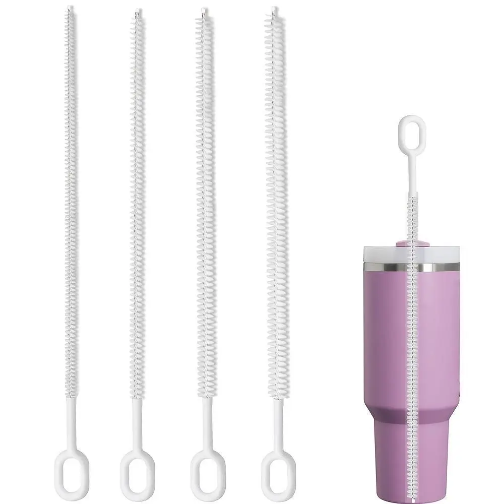 4-Pack Durable Nylon & Stainless Steel Long Straw Cleaning Brushes, Cleaner, 10-Inch Reusable Straws Scrubber for Various Sizes, Ideal for Kitchen, Bathroom, Outdoor, Living Room, No Electricity Needed, Perfect for Holiday Gifts